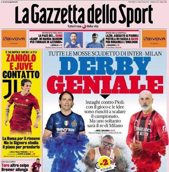 La prima pagina de La Gazzetta dello Sport: "Derby geniale, tutte le mosse scudetto"