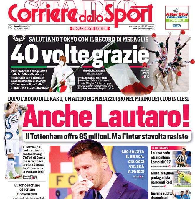 L'apertura del Corriere dello Sport: "Anche Lautaro! Il Tottenham offre 85 milioni"