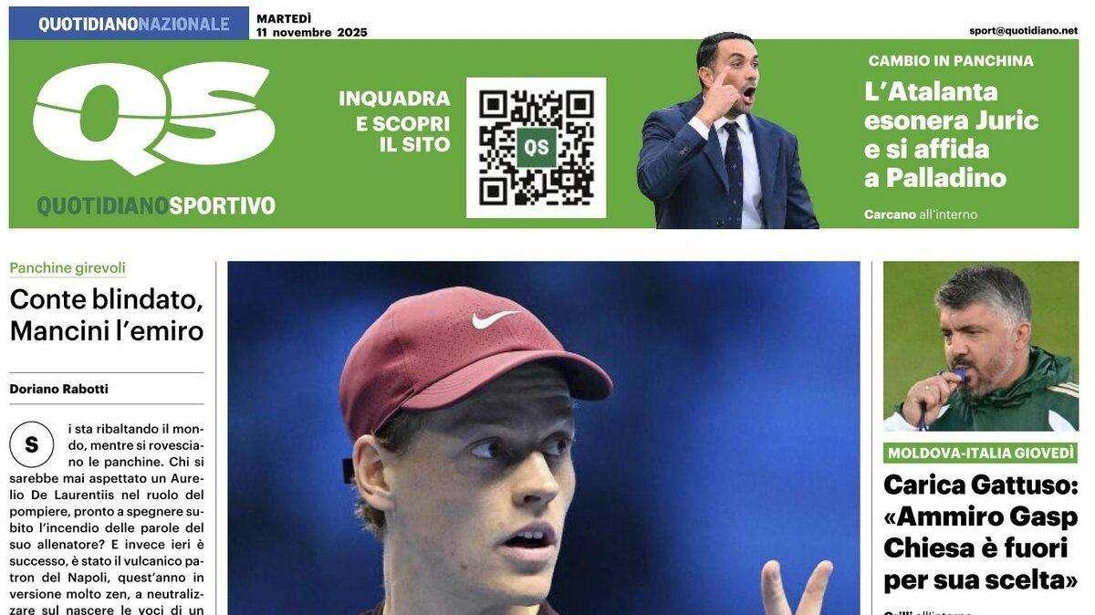 Conte blindato, Mancini l'emiro. La prima pagina del QS - Quotidiano Sportivo
