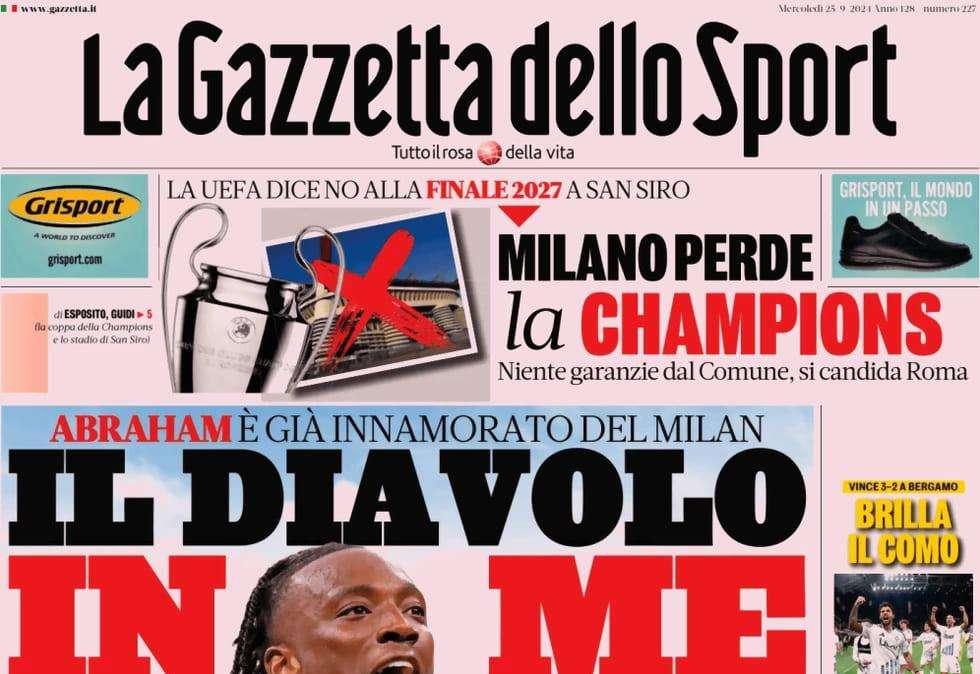Le prime pagine dei principali quotidiani sportivi di oggi, mercoledì 25 settembre