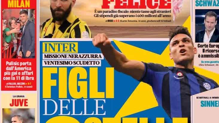 All-in su Lukaku e obiettivo seconda stella: le prime pagine di giovedì 13 giugno