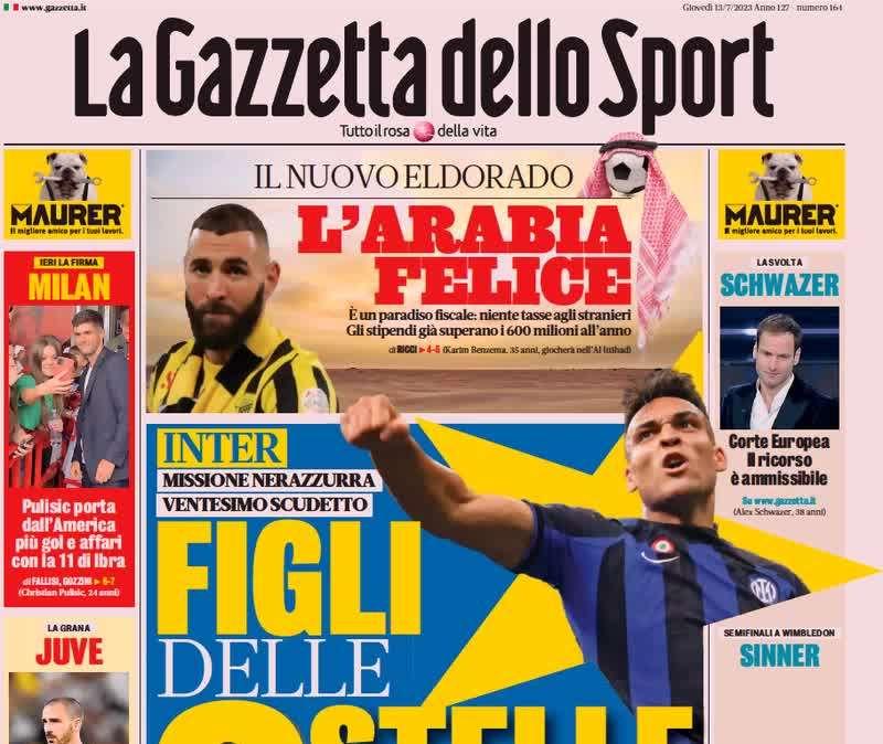 La Gazzetta in apertura: "Figli delle due stelle, Lautaro aspetta Lukaku"