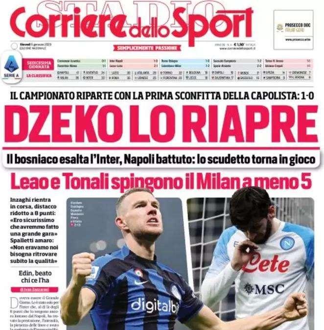 Corsport titola: "Dzeko lo riapre, Napoli battuto: lo Scudetto torna in gioco"