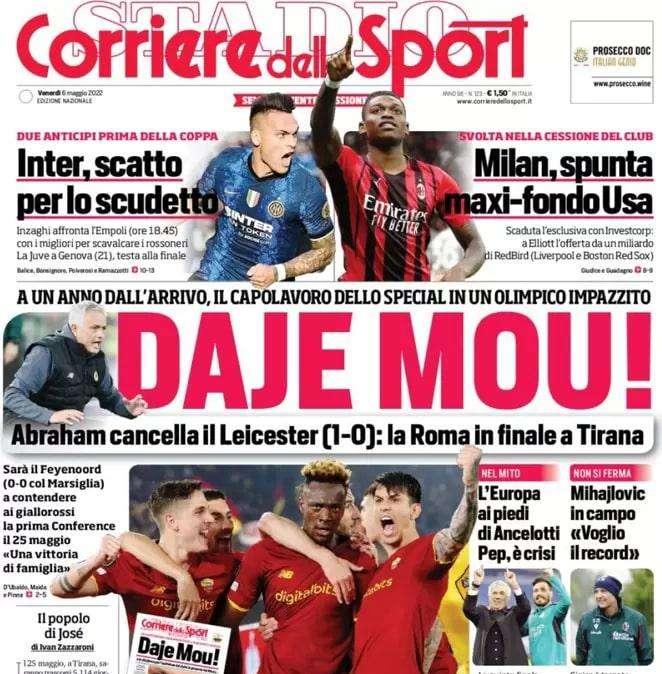 Il Corriere dello Sport in prima pagina: "Inter, scatto per lo scudetto"
