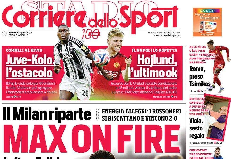 "Il Milan riparte, Lecce affondato. Gattuso cambia l'Italia", la prima pagina del Corriere dello Sport