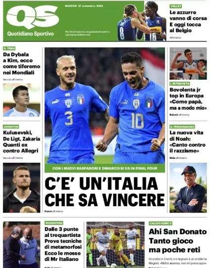 La prima pagina del QS: "C'è un'Italia che sa vincere"