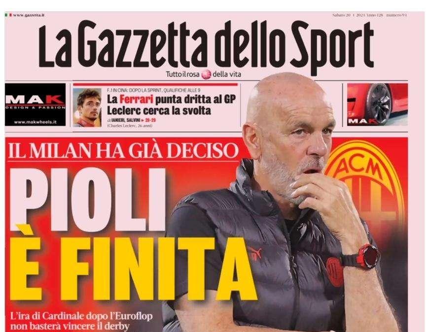 Febbre Inter per il derby, Milan-Pioli ai titoli di coda. Le prime pagine del 20 aprile