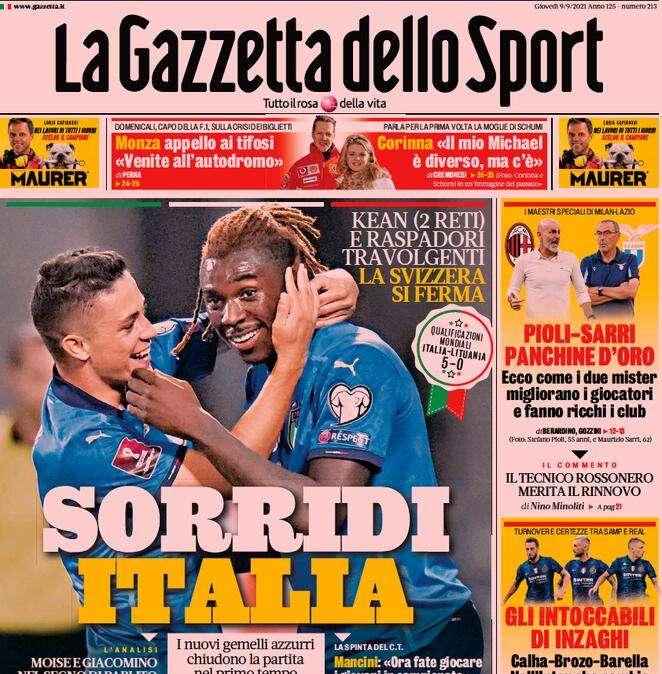 La Gazzetta dello Sport in apertura: "Gli intoccabili di Inzaghi"