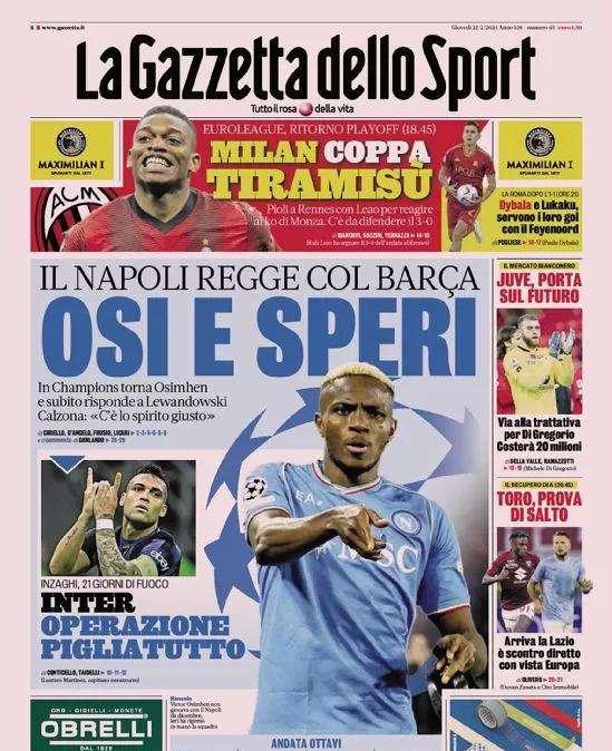 "Inter, operazione pigliatutto". La prima pagina della Gazzetta dello Sport
