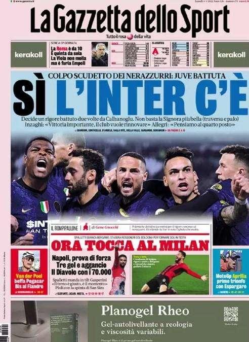 La Gazzetta dello Sport in apertura: "Sì, l'Inter c'è"