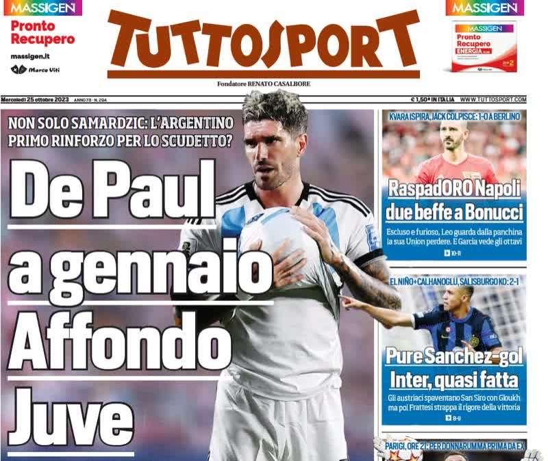Tuttosport titola in apertura: "Pure Sanchez-gol: Inter, quasi fatta"