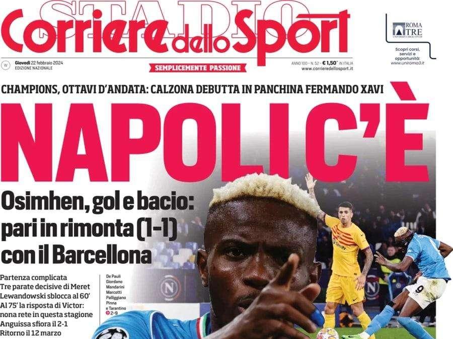 "Barella re d'Europa, Thuram out venti giorni". La prima pagina del Corriere dello Sport