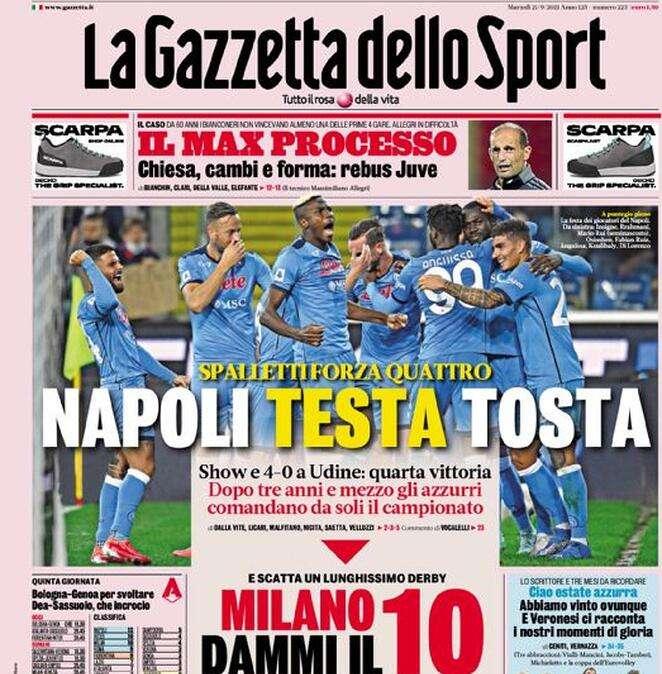 La Gazzetta dello Sport in prima pagina: "Esame di Italiano: Inzaghi e Lautaro sfidano Vlahovic"