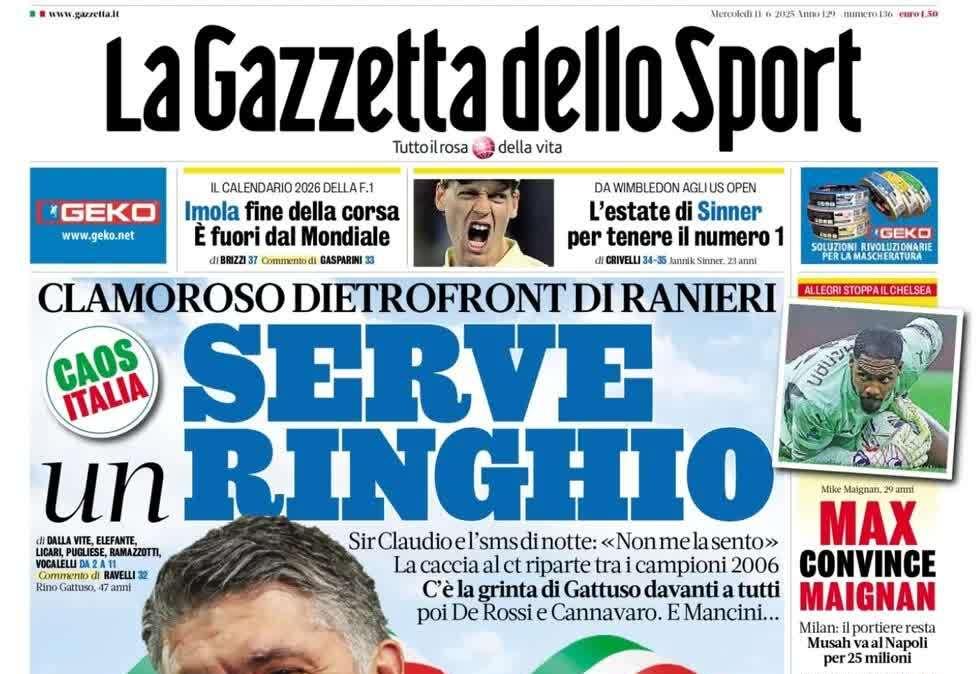 Kolarov è il vice, lo staff di Chivu è completo. La prima pagina della Gazzetta dello Sport