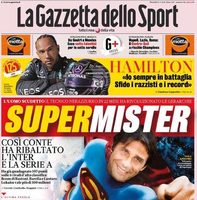 L'apertura de La Gazzetta dello Sport: "Supermister, Conte uomo scudetto"