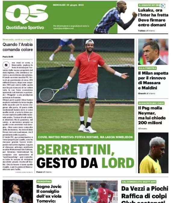 La prima pagina del QS: "Lukaku, ora l'Inter ha fretta: deve firmare entro domani"