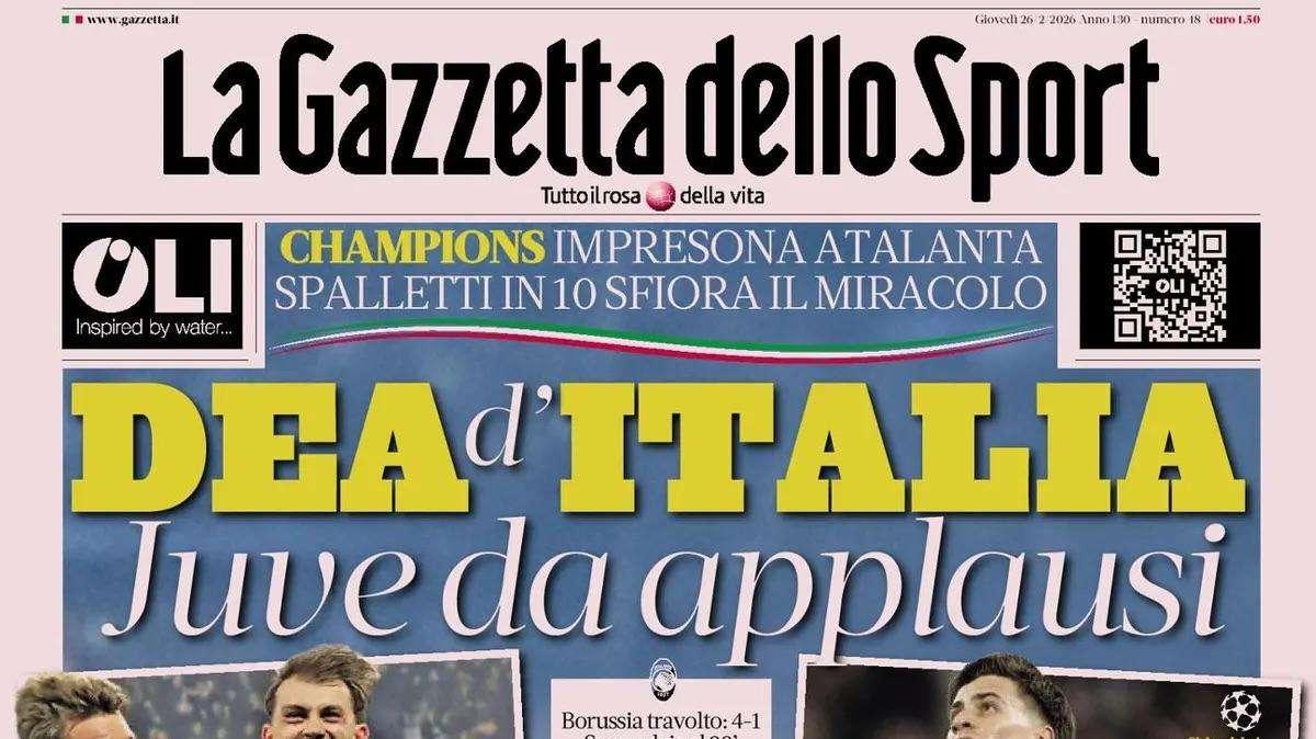 "Dea d'Italia, Juve da applausi. Caccia a due trofei, l'Inter ci crede": la prima pagina de La Gazzetta dello Sport