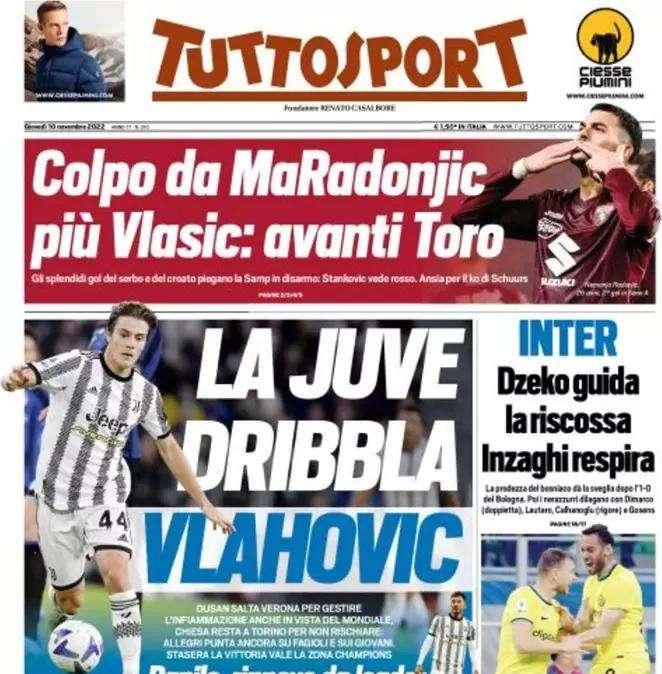 L'Inter ne fa sei al Bologna, Tuttosport in apertura: "Dzeko guida la riscossa, Inzaghi respira"