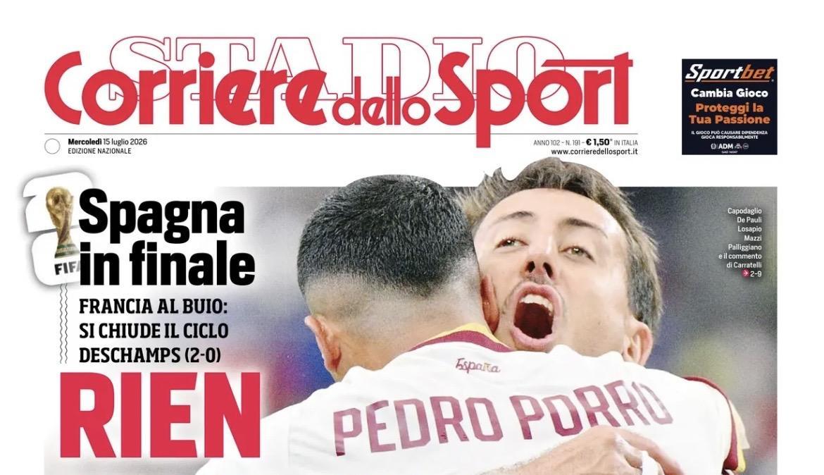 "Doppia trattativa, l'Inter tra Doué e Spence": la prima pagina del Corriere dello Sport
