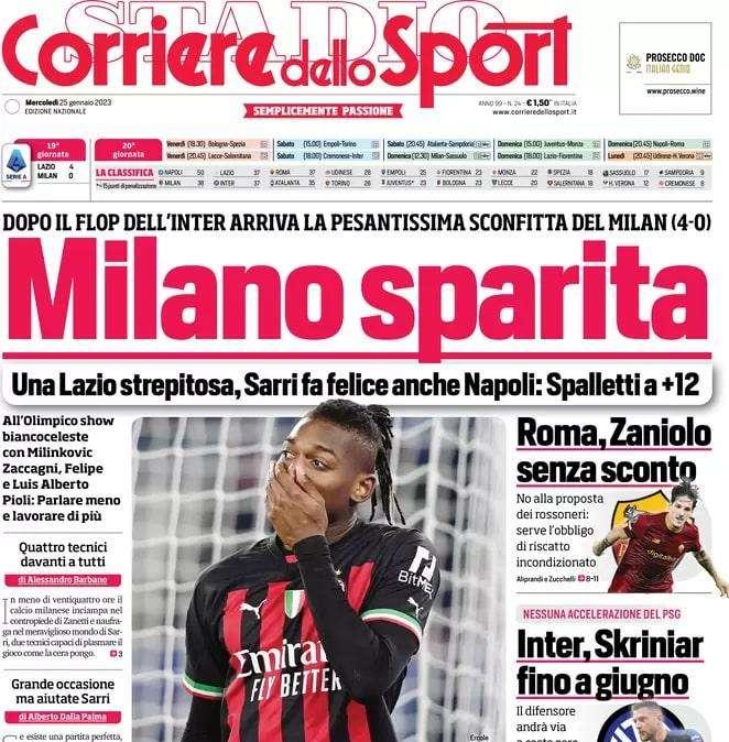 L'apertura del Corriere dello Sport: "Milano sparita. Skriniar, Inter fino a giugno"