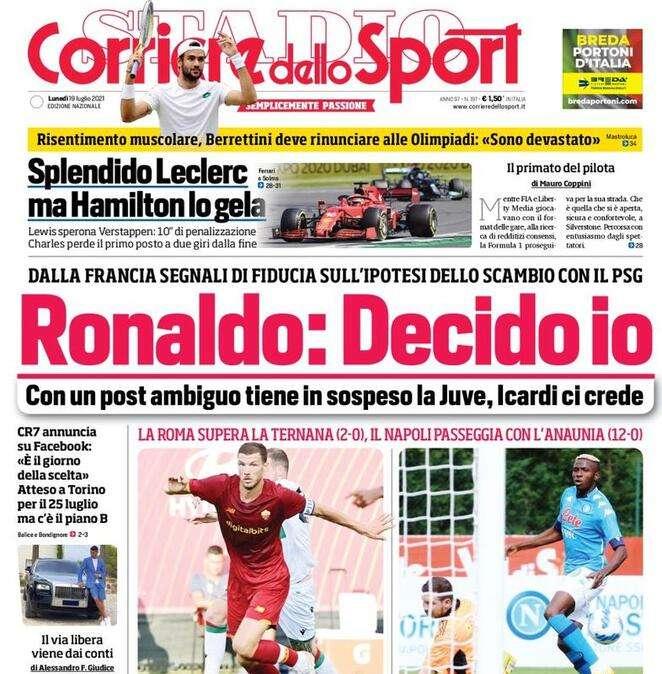 Il Corriere dello Sport in apertura: "Ronaldo: decido io"