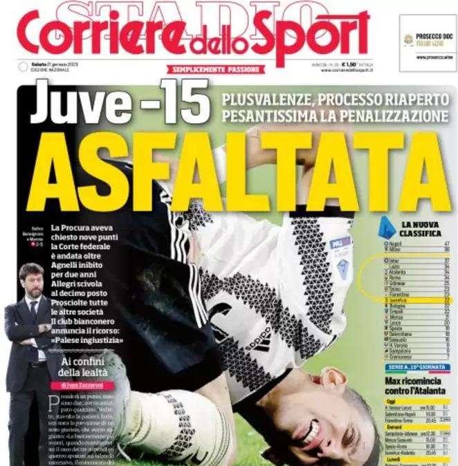 Il Corriere dello Sport in apertura: "Juve asfaltata! Skriniar al PSG già a gennaio?"