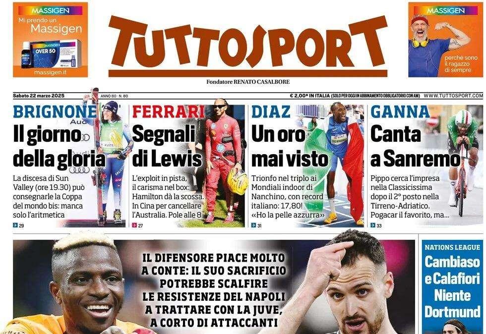 "Gigio strizza l'occhio all'Inter, Arda Guler prima alternativa a Paz" la prima pagina di Tuttosport