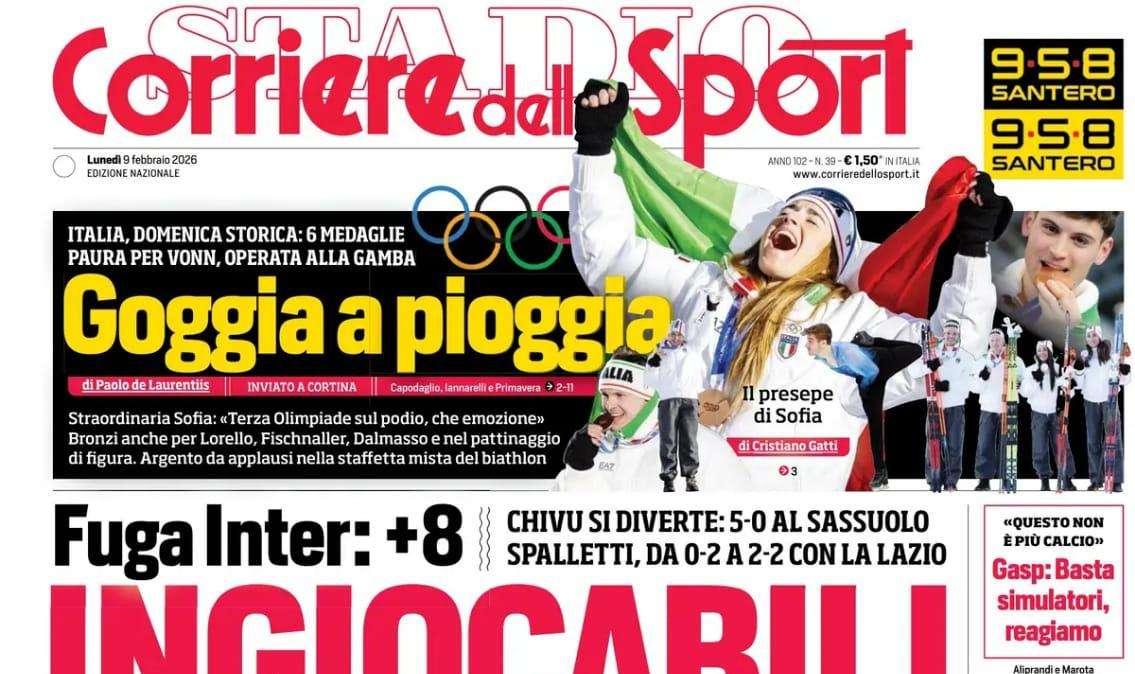"Ingiocabili": la prima pagina del Corriere dello Sport dopo il pokerissimo al Sassuolo