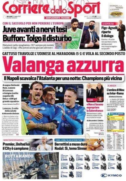 L'apertura del Corriere dello Sport: "L'ombra di Mou su Inter-Roma"