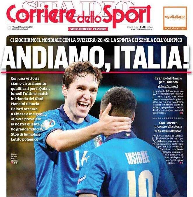 Il Corriere dello Sport in apertura: "Andiamo, Italia!"