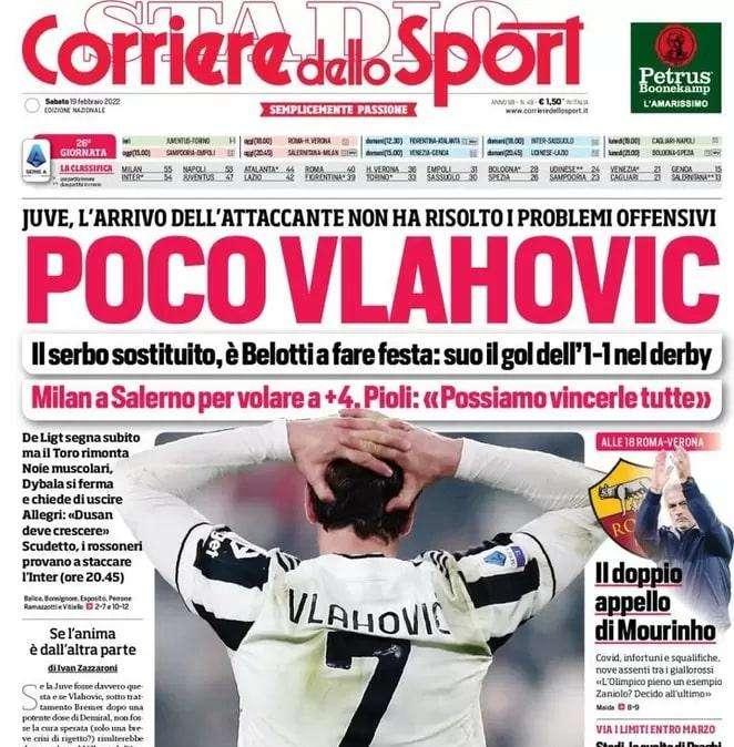 Juve, solo pari col Toro. L'apertura del CorSport: "Poco Vlahovic"