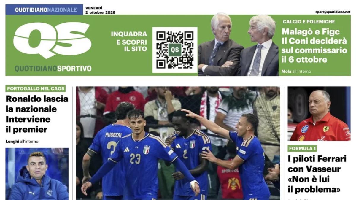 "Italia, prova a divertirti! Malagò e FIGC, il CONI deciderà il 6", la prima pagina del QS