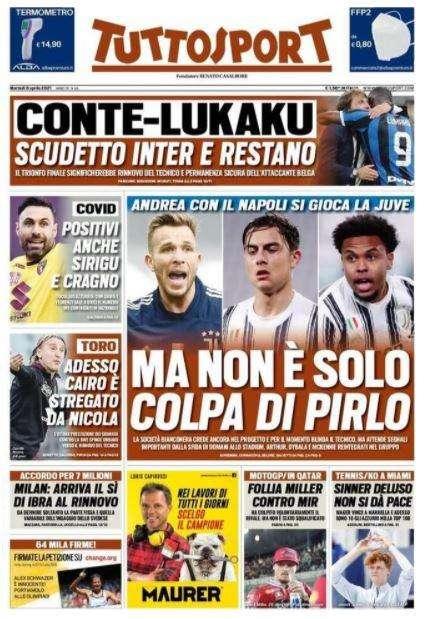 L'apertura di TuttoSport: "Conte-Lukaku, scudetto e restano"