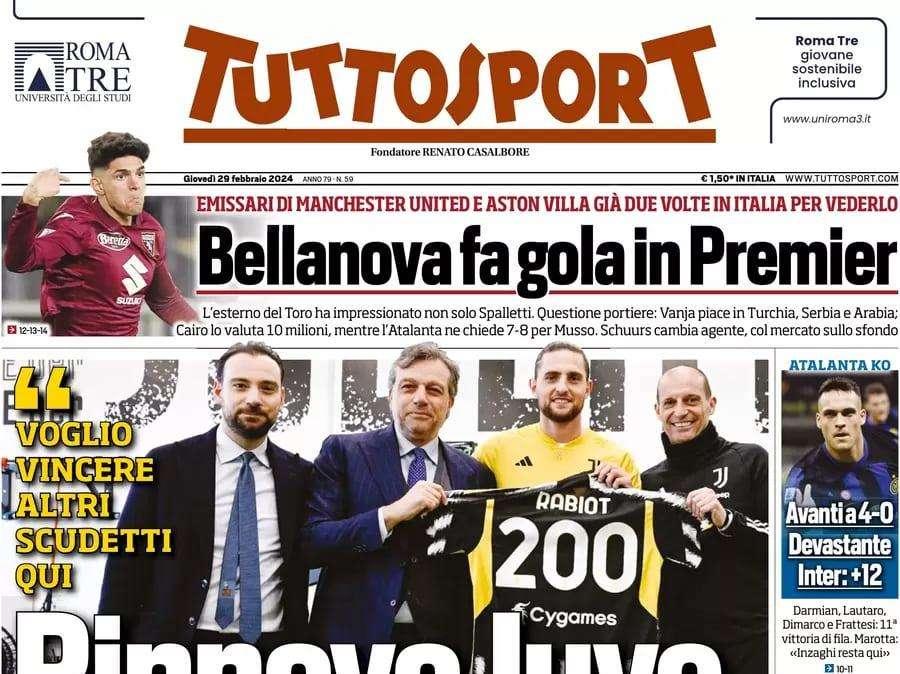 Avanti a 4-0, l'Inter è devastante e vola a +12: la prima pagina di Tuttosport