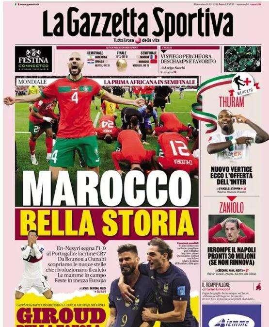 La Gazzetta dello Sport in apertura: "Thuram, nuovo vertice: ecco l'offerta dell'Inter"
