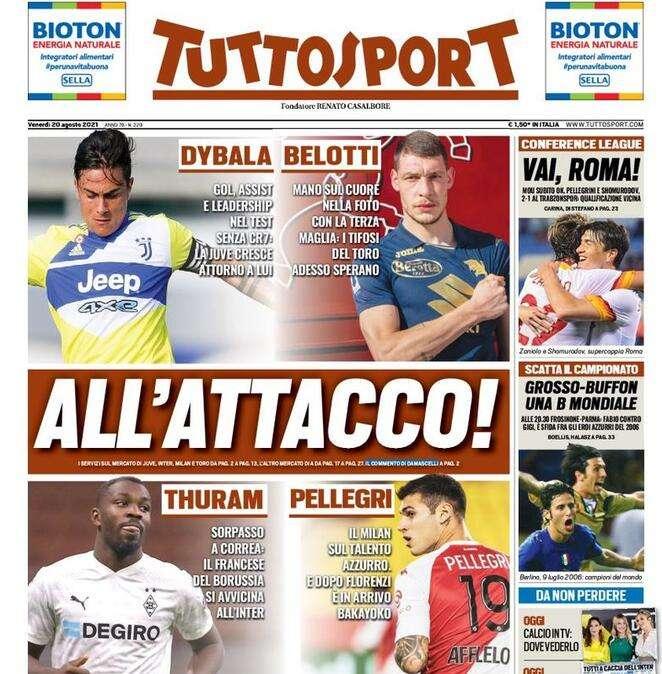 L'apertura di Tuttosport: "All'attacco: Thuram Jr supera Correa e si avvicina all'Inter"