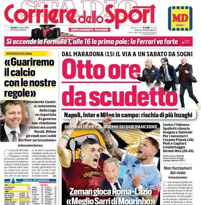 Il Corriere dello Sport in apertura: "Otto ore da scudetto"