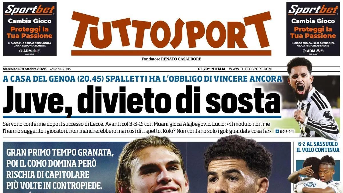 "Lazio, 6 pazzesca. E chi ti ferma? Oggi l'Inter deve rispondere a Venezia". La prima pagina di TuttoSport