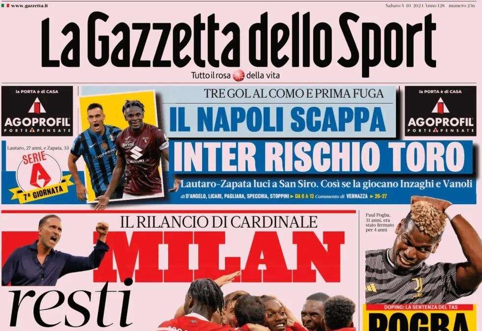 "Inter, 7 cambi con il Toro. In difesa ecco Bisseck": la prima pagina de La Gazzetta dello Sport
