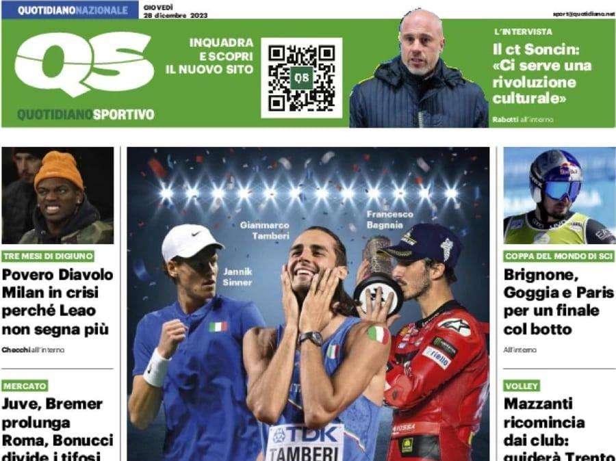 La prima pagina del QS - Quotidiano Sportivo: "Buchanan subito, Zielinski in estate. Inter scatenata"