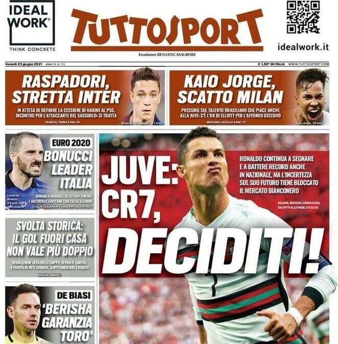 Tuttosport in prima pagina: "Raspadori, stretta Inter"
