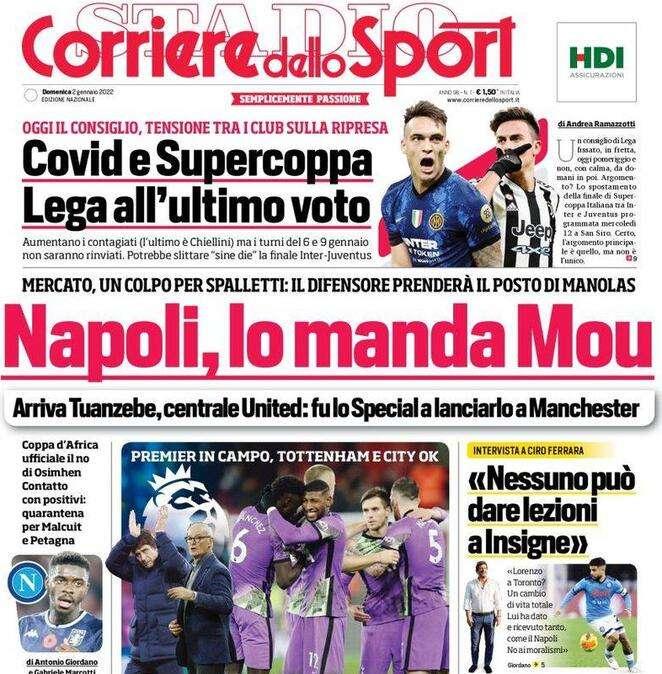 Il Corriere dello Sport in apertura: "Covid e Supercoppa, Lega all'ultimo voto"