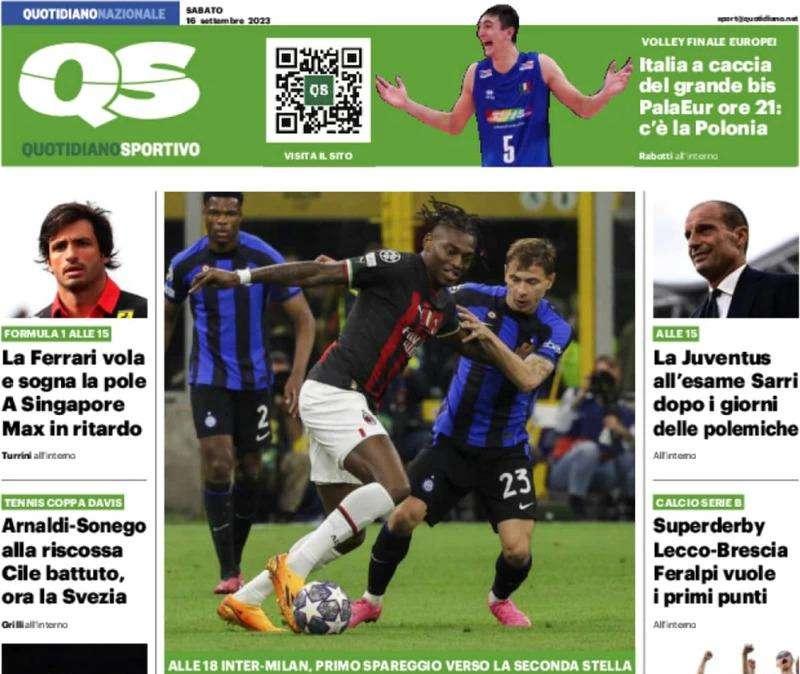 La prima pagina del QS - Quotidiano Sportivo: "Derby al gusto di scudetto"