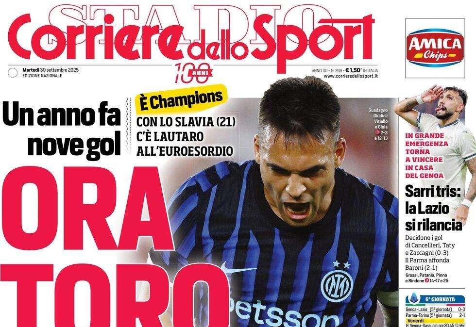 "Ora Toro: c'è Lautaro all'Euroesordio": la prima pagina del Corriere dello Sport
