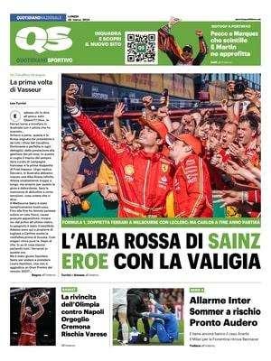 "Allarme Inter, Sommer rischia. Pronto Audero". La prima pagina del QS - Quotidiano Sportivo