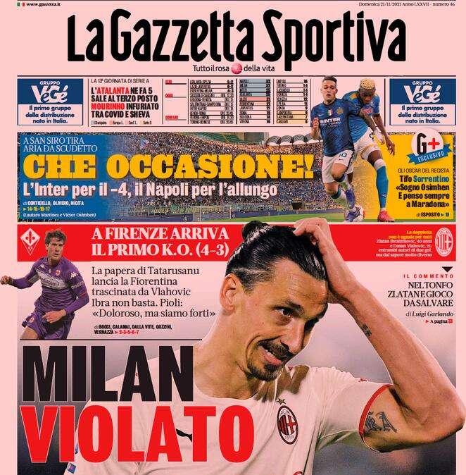 La Gazzetta dello Sport: "Che occasione! L'Inter per il -4, Napoli per l'allungo"