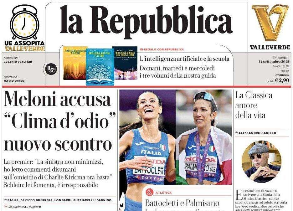 "La Juve non finisce mai, Inter tra crisi e misteri": l'apertura de La Repubblica
