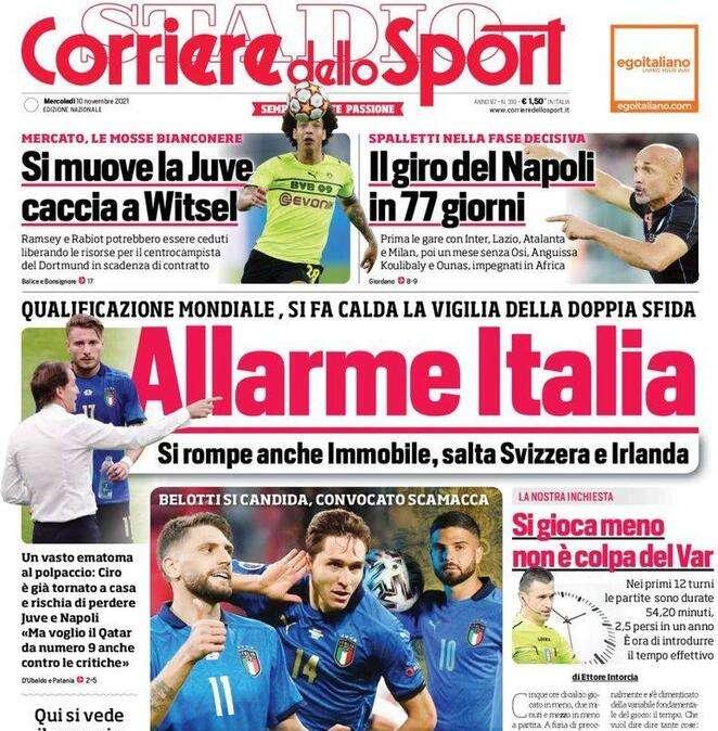 L'apertura del Corriere dello Sport: "Allarme Italia, si rompe anche Immobile"