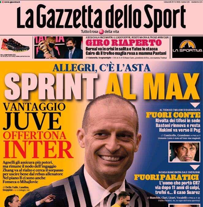 L'apertura de La Gazzetta dello Sport: "Allegri, offertona Inter"