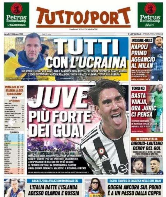 Domani c'è Milan-Inter, Tuttosport in apertura: "Giroud-Lautaro derby del gol"
